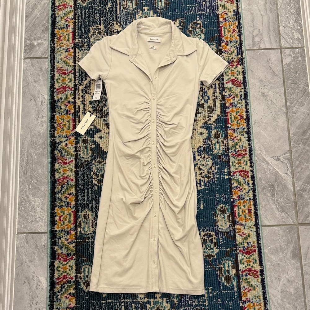 Babaton Cream Ruched Midi Dress